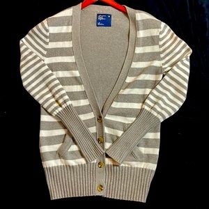 American Eagle Women’s Cardigan Gray and White Sz Large Excellent Condition